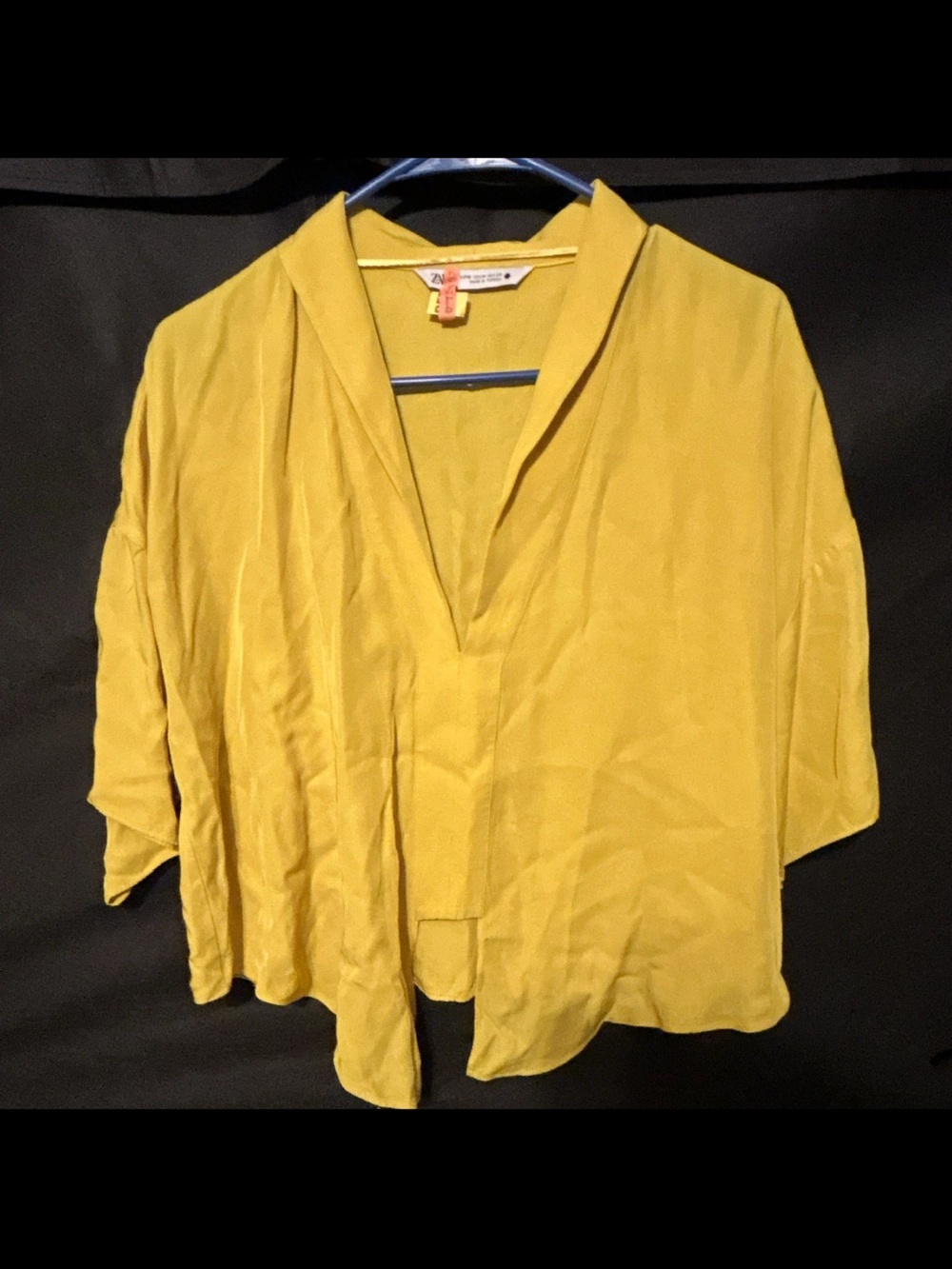 Zara Mustard Yellow Draped V-Neck Tunic Top